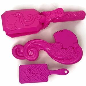 Barbie Lot of 2 Pink Hairbrushes and Flat Iron